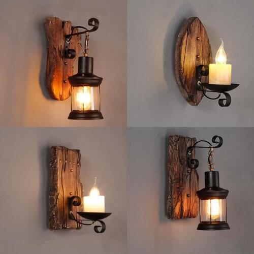 Artpad American LOFT Industrial Retro Wall Lamp E27 Metal LED Corridor Balcony Light for Indoor Fixtures wooden base