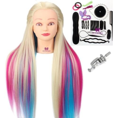 Neverland 26Inch Colorful Synthetic Hair Mannequin Head For Hairstyles Hairdressing Training Head with Table Clamp and Braid