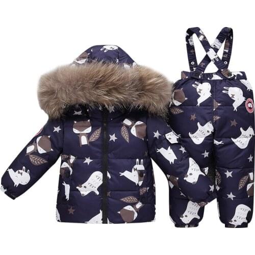 New Childrens Down Jacket Set Boys Girls Infant White Duck Down Cartoon Thickened Two-Piece Set Baby Girl Winter Jacket