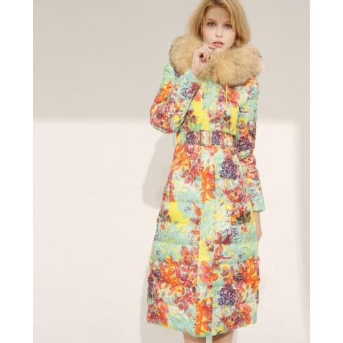 NEW 2020 winter jacket women down jackets womens x-long coat raccoon fur hood flower duck down outerwear overcoat girl parka