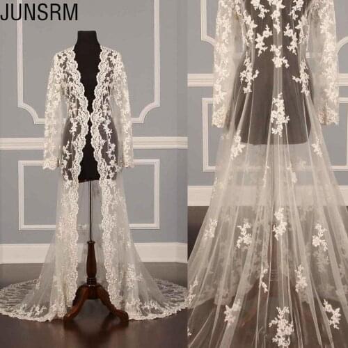 New Design Lace Bridal Jackets Coat For Wedding Dress Long Sleeve See Through Lace Bride Capes Wraps