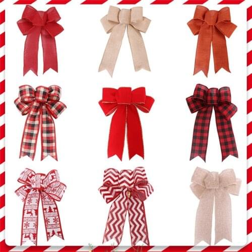 Christmas Tree Decor Linen Plaid Bowknot Gift Box DIY Bows Christmas Decorations for Home New Year Gifts Decor Navidad Ornaments