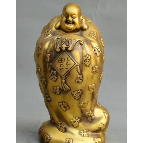 Collect Chinese fengshui old bronze Maitreya Buddha blessing bat Buddha statue