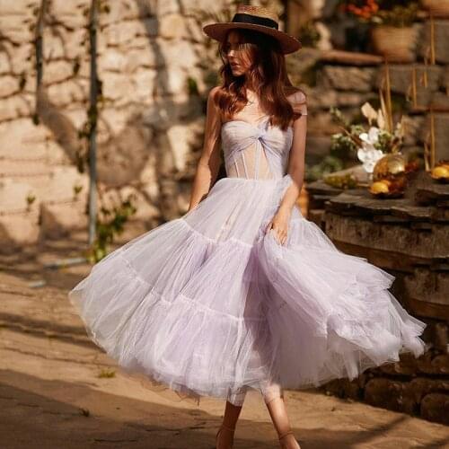 Sevintage A-Line Tea Length Prom Dresses One Shoulder Tulle Evening Gowns Pleats Girl Homecoming Dress for Wedding Party 2021