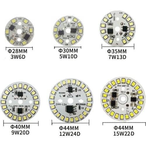 10pcs DIY 3W 5W 7W 9W 12W 15W AC 220v SMD2835 LED PCB With Integrated IC Driver LED Module Driverless Aluminum Lamp Plate