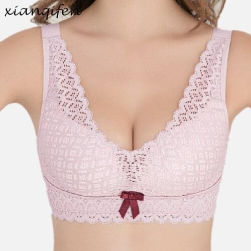 Xianqifen thin bras for women sexy lingerie intimates lace brassiere girl deepV push up plus size wireless summer top bh BCD 36