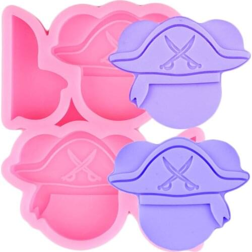 Disney Mickey Straw Topper Silicone Molds Pirate Mouse Keychain Epoxy Resin Moulds Fondant Cake Decorating Candy Chocolate Mold