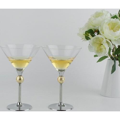 Party Cocktail Cup Creative Gold Foil Ball Stainless Steel Stand Cocktail Glass Wedding Crystal Goblet Cup Decoration Christmas