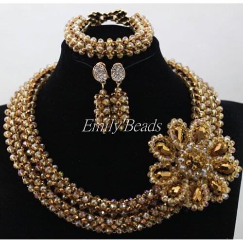 Gorgeous Indian Handmade Jewelry Bridemaid Necklace Set Gold African Nigerian Wedding Crystal Beads Set Free Shipping ALJ563