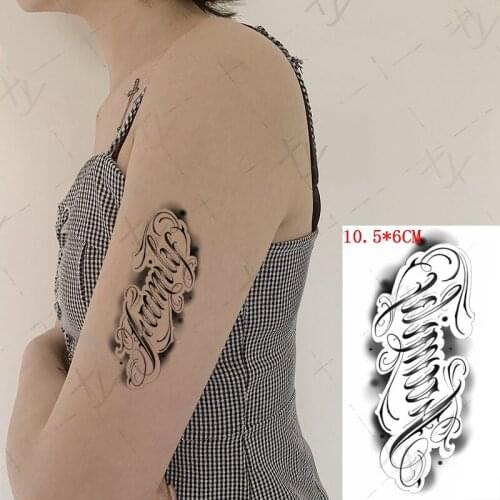 Waterproof Temporary Tattoo Sticker English Alphabet White Lace Black Ink Fake Tattoos Flash Tatoos Arm Body Art for Women Men