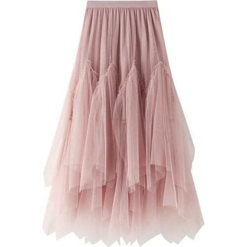 2021 Fashion Women Spring Summer Sweet Tutu Skirts Elastic High Waist Pleated Princess Ball Gown Skirt Girl Student Tulle Skirts