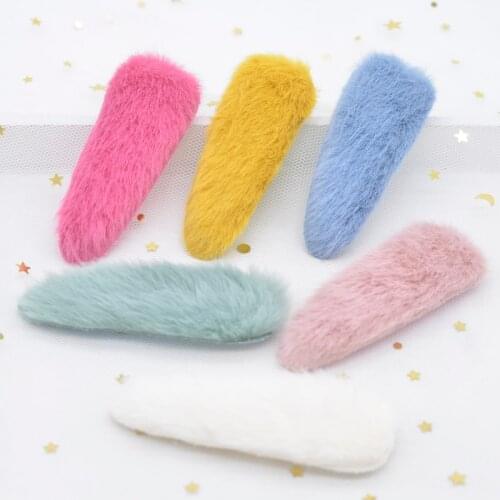 12pcs/lot 75mm Soft Plush Mink Hair Drop Clip Applique for Clothes Hat Sticker Patches DIY Baby Hair Clips Decor Accessories L55