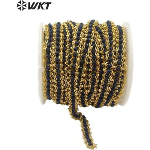 WT-RBC123 WKT Natural Stone Rosary Chain 3mm Blue Crystal Beads Brass Rosary Chain 5 Meter For Women Stylish Jewelry Making