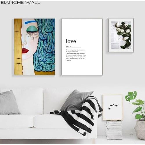 Woman and Fower Love Quote Poster Abstract Canvas Painting Poster Print Decor Wall Art Pictures for Living Room Bedroom