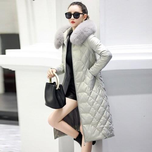 Leather Jacket Women 2020 Winter Genuine Sheepskin Leather Jacket Fox Fur Collar Hooded Duck Down Coat Chaqueta Mujer M8881YY526