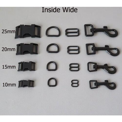 10mm 15mm 20mm 25mm Black Metal D Ring Adjuster Belt Release Buckle Hook For Cat Dog Collar Paracord Lobster Clasp Accessory