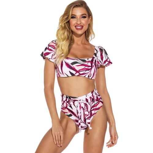 2021 Conservative Womens Bathing Suits Designer Summer Modest Swimwear Women High Waist 2 Piece Bikini Set With Sleeve