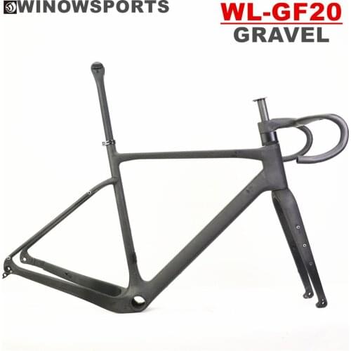 2021 carbon gravel bike frame full hidden cable routing BB386 gravel frame GF20 integrated handlebar with stem 45mm Tyre fork