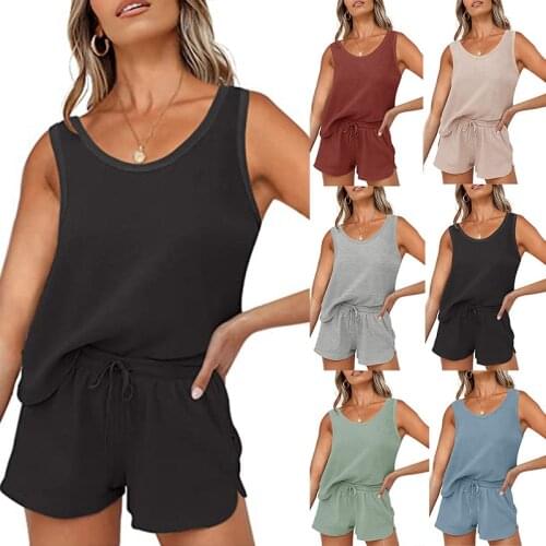 2021 European and American summer new ladies' home service can wear casual vest shorts two-piece suit hot sale