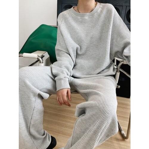 2021 Women Two Pieces Sets O-Neck Women Hoodie Tops Casual Clothes And Pants Suit Pure Color Loose Style Womens Tracksuits