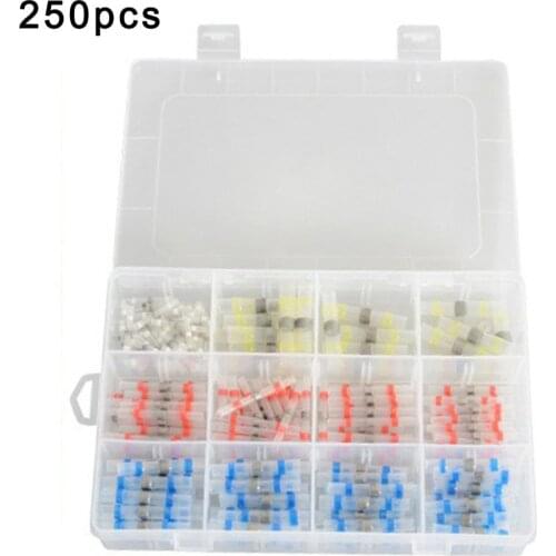 250/200/100Pcs Solder Seal Wire Connectors Heat Shrink Solder Butt Connectors Solder Connector Kit Automotive Marine Insulated