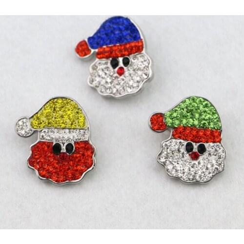 36pcs/lor mix 3colors New Rhinestone Santa Claus Christmas Snaps Buttons Gold Metal Button Charm Diy Snap Jewelry