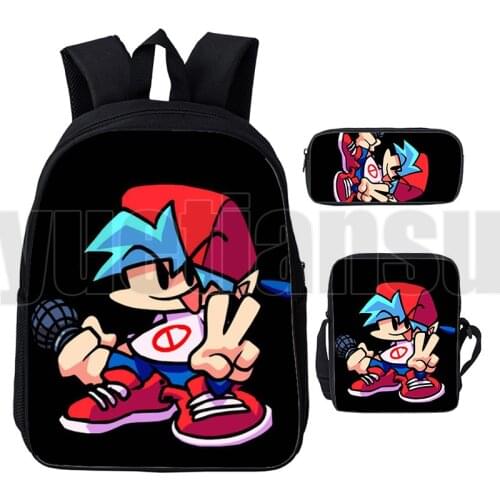 Hot Video Game Friday Night Funkin 3D Backpack 3Pcs Set School Bag Cute Pencil Case Shoulder Bag Kids Anime Book bag Women boxes