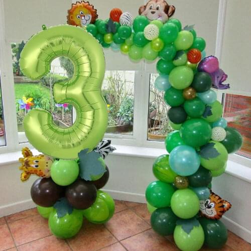 40Inch Green Number Balloon Jungle Party Aluminum Foil Globos Childrens Birthday Party Decoration Kids Animal Balloon Supplies