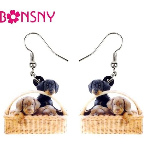 Bonsny Statement Acrylic Basket Of Dachshund Dog Earrings Dangle Drop Cute Cartoon Animal Jewelry For Women Girl Pet Lovers Gift
