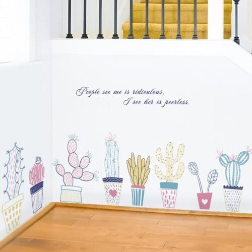 Watercolor Cactus Potted Wall Sticker Home Living Room Backdrop Decoration Garden Plant Wall Decals Mural Wallpaper Art Poster