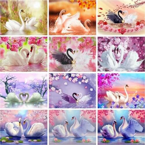 Huacan 5d Diy Diamond Painting Mosaic Swan Flower Home Decor Diamond Embroidery Animal Floral Fantasy Wall Stickers