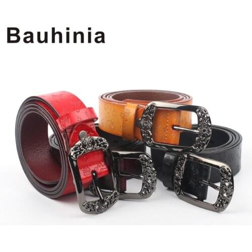 Bauhinia brand hot style ladies leather retro embossed butterfly buckle width 3.3 cm wide womens belt