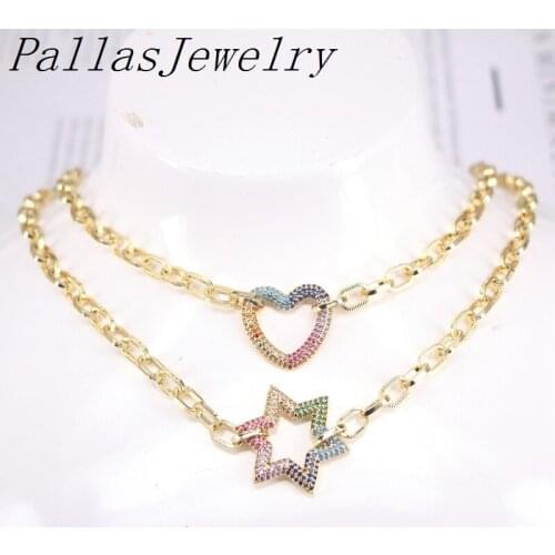5Pcs link chain necklace cz zircon HEART STAR pendnats jewelry accessories fashion jewelry for women necklace