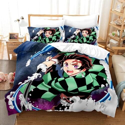 Demon Slayer Bedding Set Single Twin Full Queen King Size Demon Slayer Bed Set Children Kid Bedroom Duvetcover Sets 3D Print 021