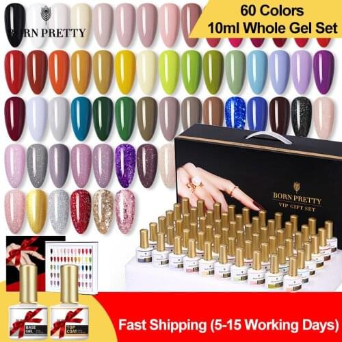 BORN PRETTY Gel Nail Polish Kit 60 Hot Colors For Nail Art Design 10ml Whole Set Semi Permanent Gel Polish Set Base & Top Coat