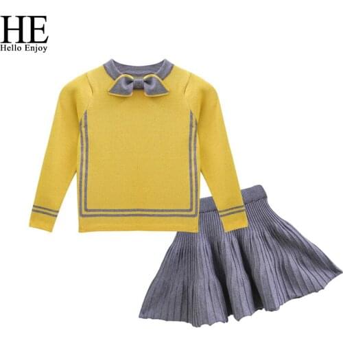 HE Hello Enjoy Girls Clothes Sets Winter Autumn Toddler Clothing Fashion Children Knit Pullover Sweater+Pleated College Style