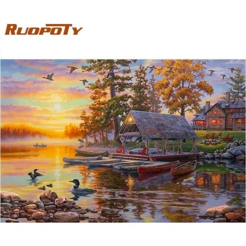 RUOPOTY Paint By Numbers HandPainted Home Living Room Decor Autumn River Scenery Picture By Number Unique Gift For Adults Kids