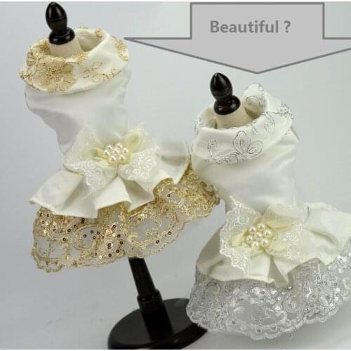 Fashion Lace Princess Pet Dog Wedding Dresses Pet Tutu Skirt Puppy Cat Dress Pet Apparel with Beads butterfly tie XS-XL teddy