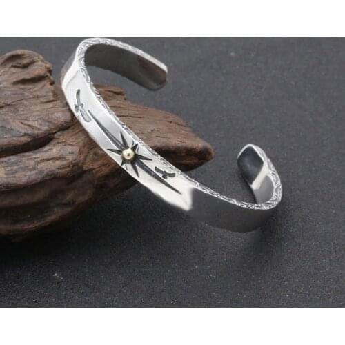 Solid 925 sterling Silver men women sun cuff bracelet bangle A4824