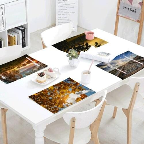 Sunny Fresh Forest Pattern Table Mat Kitchen Decoration Dusk Maple Leaf Table Napkin Mat Wedding Table Mat Placemat Cutlery