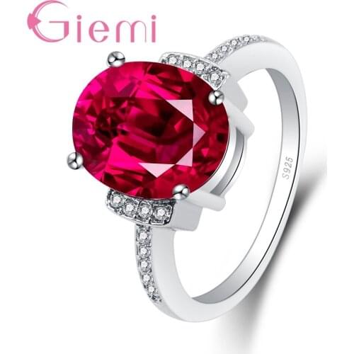 New Collection 100% 925 Sterling Silver Oval Red Austrian Crystal Finger Ring for Women Engagement Hot Jewelry