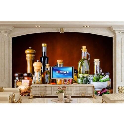 Custom papel de parede,Spices Vegetables Mushroom Bottle Food wallpapers,restaurant kitchen dining room 3d wall murals wallpaper