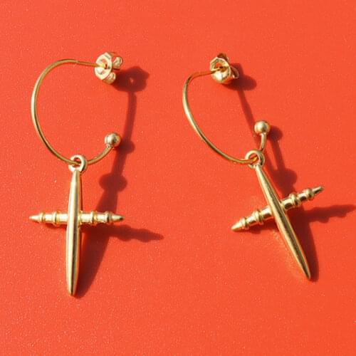 Cross charm gold hoop earring for women stainless steel classic minimalist vintage gothic earring cool fashion 2021