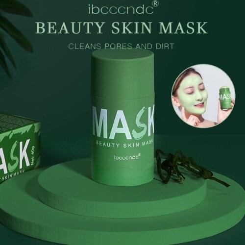 Ibcccndc 40g Green Tea Cleansing Solid Mask Purifying Clay Stick Mask Oil Control Anti-Acne Skin Care Whitening Mug Masks TSLM1