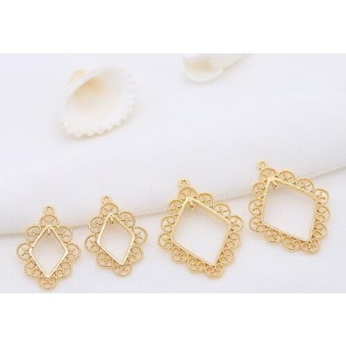 4PCS 22*28MM 17*22MM 14K Gold Color Brass Rhombus 2 Holes Charms Pendants High Quality Diy Jewelry Findings Accessories