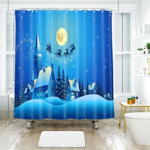 3d Christmas Shower Curtains Santa Claus and Snow Scene Waterproof Thickened Bath Curtains for Bathroom Customizable