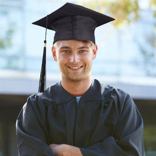 Graduation Cap Adjustable Mortar Board Hat with Tassels Graduation Ceremony Photo Prop Party Supply (Black)