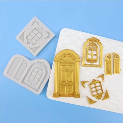European castle door fondant silicone mold cake decoration retro palace villa door window chocolate mold