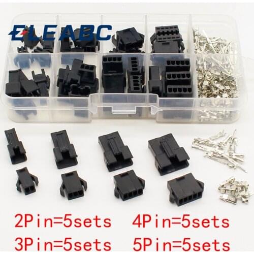 SM2.54 Kits 20 sets Kit in box 2p 3p 4p 5p 2.54mm Pitch Female and Male Header Connectors Adaptor