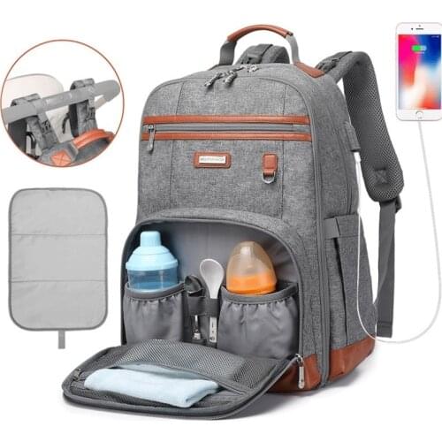 Baby Diaper Bag Backpack For Mom Maternity Bag For Stroller Nappy Bag Large Capacity Nursing Bag for Baby Care GREY